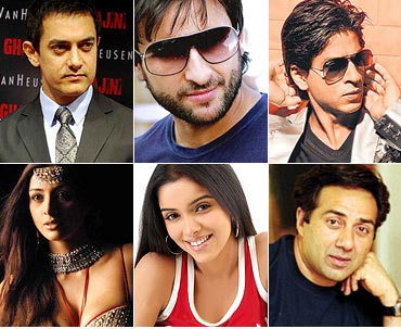Aamir Khan, Saif Ali Khan, Shah Rukh Khan, Tabu, Asin, Sunny Deol