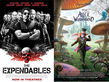 Movie poster of The Expendables and Alice in Wonderland