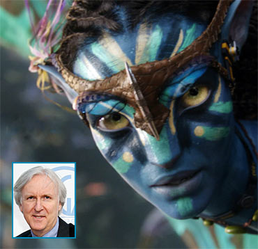 A scene from Avatar. Inset: James Cameron