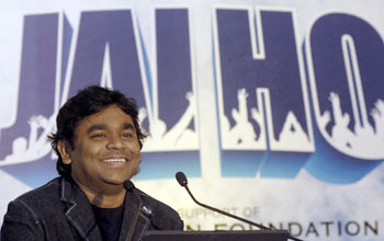 A R Rahman smiles during a news conference in Hyderabad