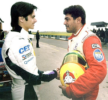 Nelson Piquet and Ajith at the Jr British F3 2004 Croft