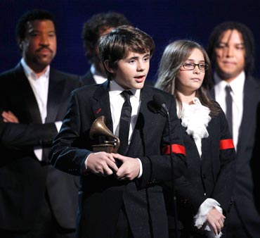 Prince Michael Jackson and Paris Jackson accept an honorary Grammy at the 52nd annual Grammy Awards