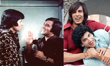 Amitabh Bachchan and Vinod Khanna, and a scene from Action Replayy