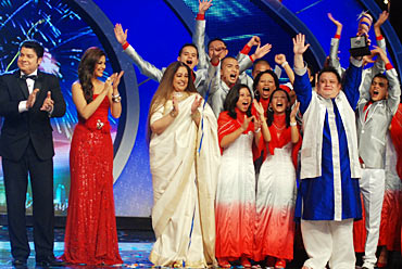 The Shillong choir with the judges of India's Got Talent