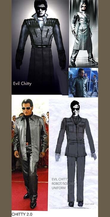 Sketches of the costumes and Rajnikanth in Endhiran