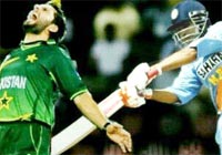 A morphed picture of Afridi being hit by an Indian batsman