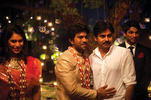 Upasna and Ram Charan with his uncle Pawan Kalyan and cousin Allu Arjun