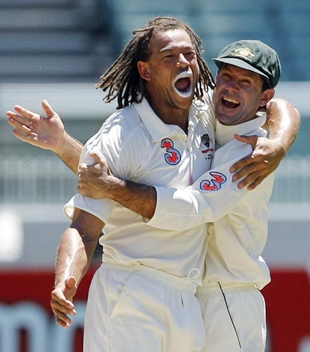 Andrew Symonds congratulates and Ricky Ponting