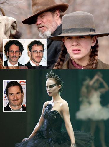 A scene from True Grit. Inset: Joel and Ethan Coen. A scene from Black Swan. Inset: Darren Aronofsky