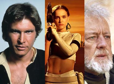 Harrison Ford, Natalie Portman and Alec Guinness in Star Wars