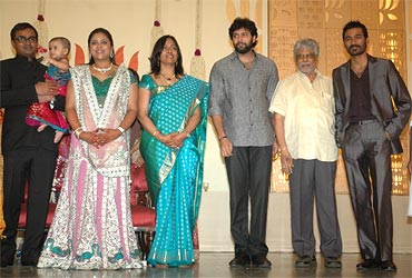 Selvaraghavan, Geetnjali. Jayam Ravi with his father and Dhanush with guests