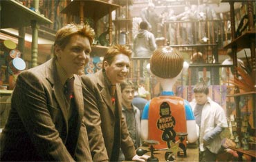 Fred and George at their Weasleys' Wizard Wheezes shop