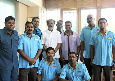 Rajnikanth with the hospital staff