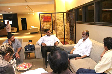 Rajnikanth chats with his fans