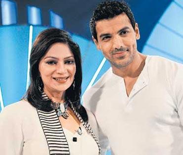 Simi Garewal with guest John Abraham