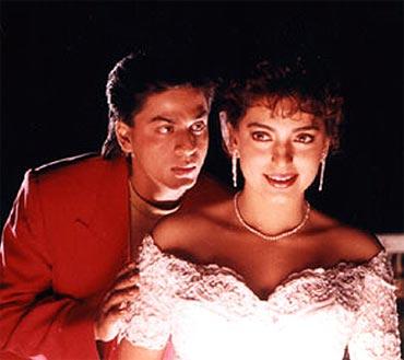 Juhi Chawla with co-star Shah Rukh Khan in Darr