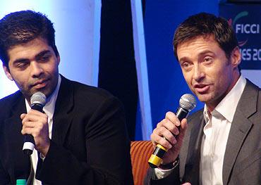 Hugh Jackman oozes confidence as Karan Johar chats him up during a Koffee with Karanesque session.