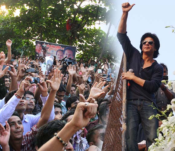 Shah Rukh Khan greets fans outside his home on his birthday