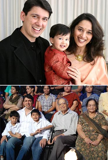 Madhuri Dixit with husband, sons and parents