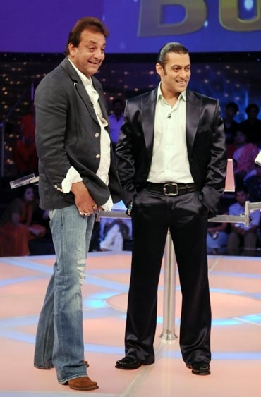 Sanjay Dutt and Salman Khan on the sets of Dus Ka Dum