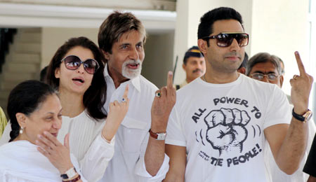 Jaya, Aishwarya Rai, Amitabh and Abhishek Bachchan