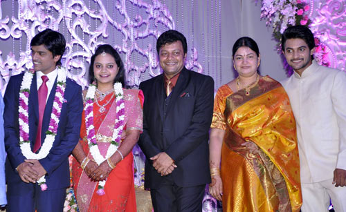 Sai Kumar with wife, son Aadi and the newlyweds Jyothirmayi and Krishna Khalguna
