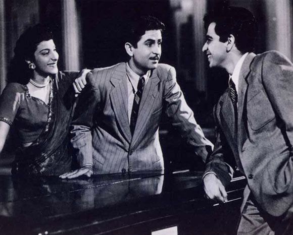 Nargis, Raj Kapoor and Dilip Kumar in Andaaz