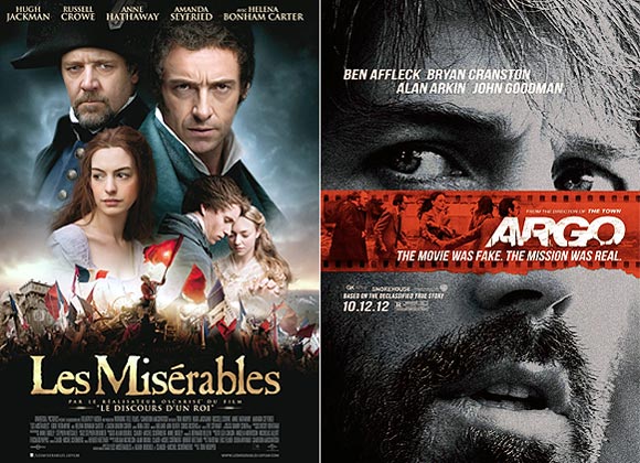 Movie posters of Les Miserables and Argo