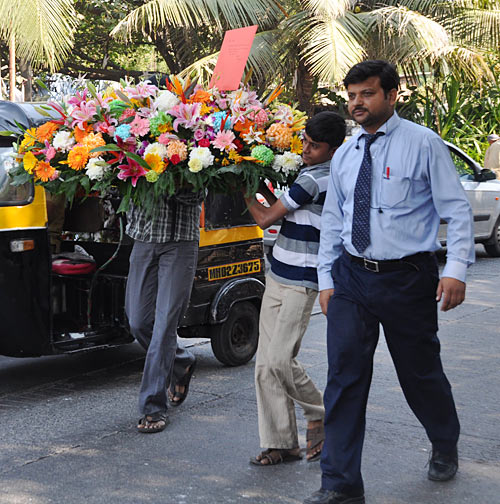Fans take bouquet to Salman Khan's residence
