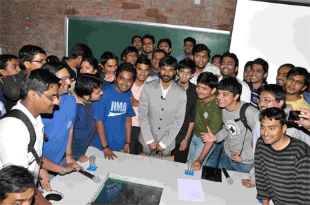 Dhanush and Anirudh with the students of IIM-A