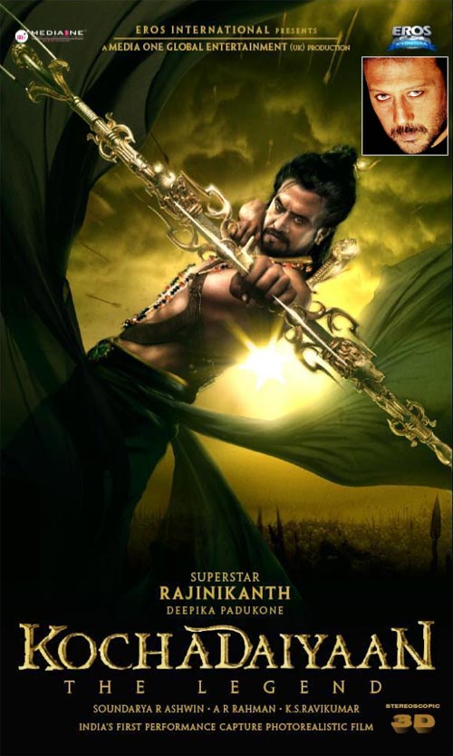 Movie poster of Kochadaiyaan. Inset: Jackie Shroff