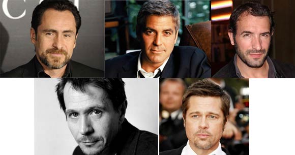Top: Demian Bichir, George Clooney, Jean Dujardin. Bottom: Gary Oldman and Brad Pitt