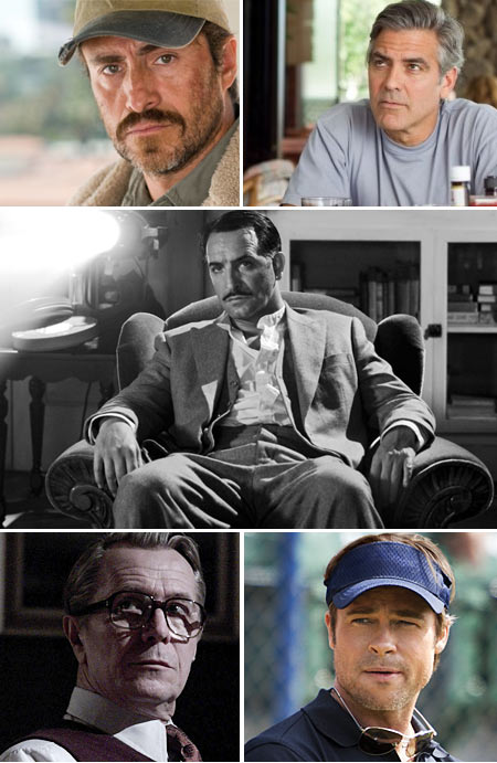 Top: Demian Bichir, George Clooney, Jean Dujardin. Bottom: Gary Oldman and Brad Pitt