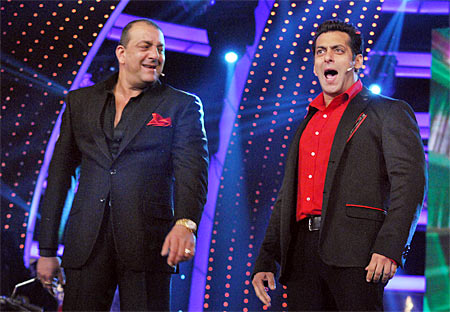 Sanjay Dutt and Salman Khan at the Bigg Boss grand finale