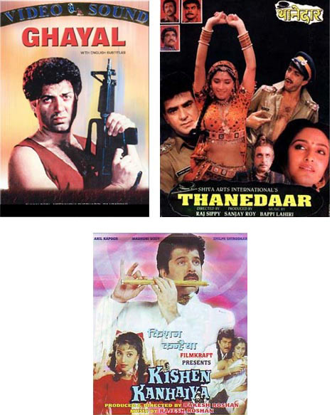 Clockwise: Movie posters of Ghayal, Thaanedar and Kishen Kanhaiya