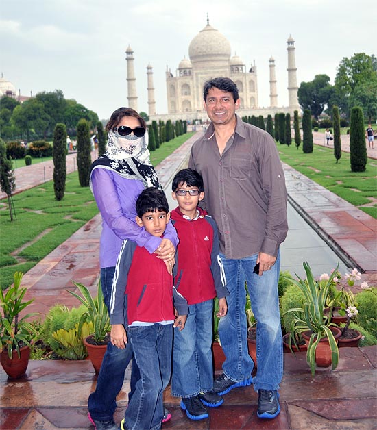 Madhuri Dixit with her sons Arin and Raayan and husband Dr Shriram Nene