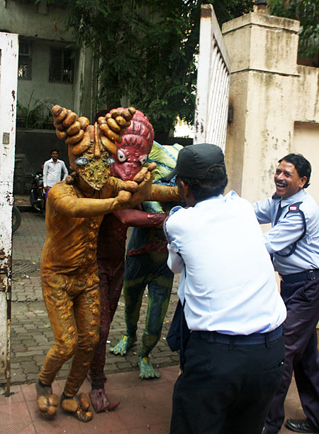 The aliens from Joker trying to enter the Rediff office building in Mumbai