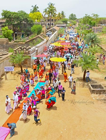 Procession outside the Domakonda Fort's Shiva Temple