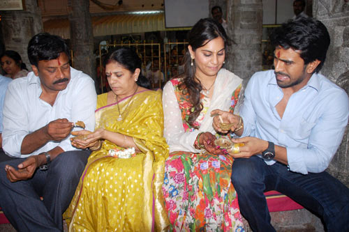 Chiranjeevi with his wife Surekha and Ram Charan with his wife Upasana