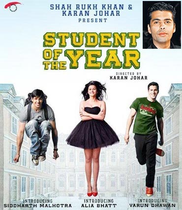 Movie poster of Student Of The Year. Inset: Karan Johar