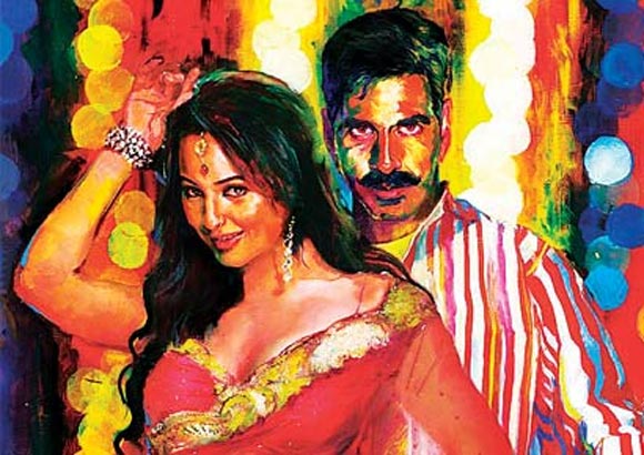 Sonakshi Sinha and Akshay on the poster of Rowdy Rathore