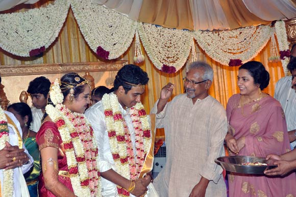 Mani Ratnam and Suhasini with the newlyweds