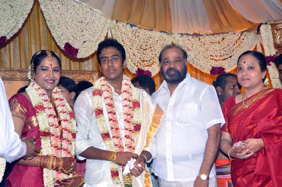 P Vasu and wife Shanthi with the newlyweds