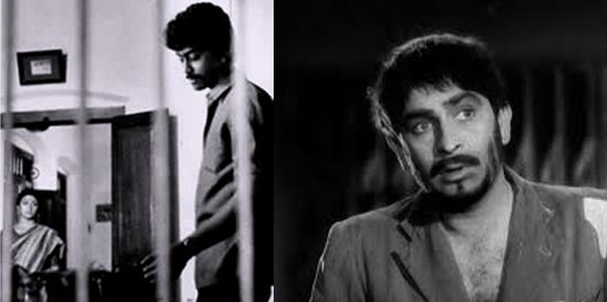 Left: A scene from Anantharam. Right: Raj Kapoor in Jagte Raho