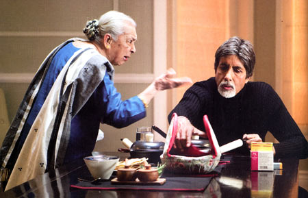 Zohra Segal with Amitabh Bachchan in Cheeni Kum, directed by R Balki, 2007