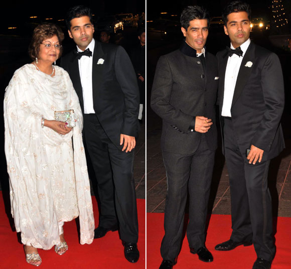 Karan Johar  with mother Hiroo and Manish Malhotra