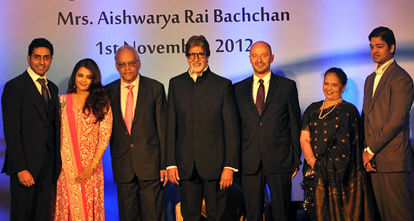 Abhishek, Ash, Krishnaraj, Amitabh, French official, Vrinda Rai and Adtiya Rai