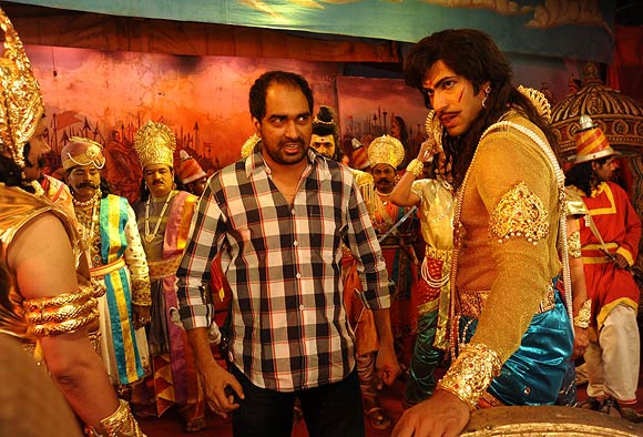 Director Krish directs a scene in Krishnam Vande Jagadgurum