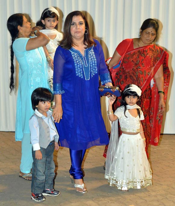 Farah Khan with her triplets Czar, Diva, Anya