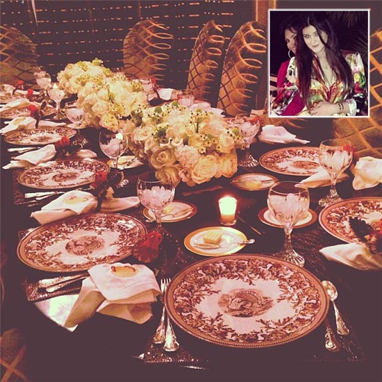 The Kardashian Thanksgiving dinner table. Inset: Kylie Jenner with mum Kris Jenner